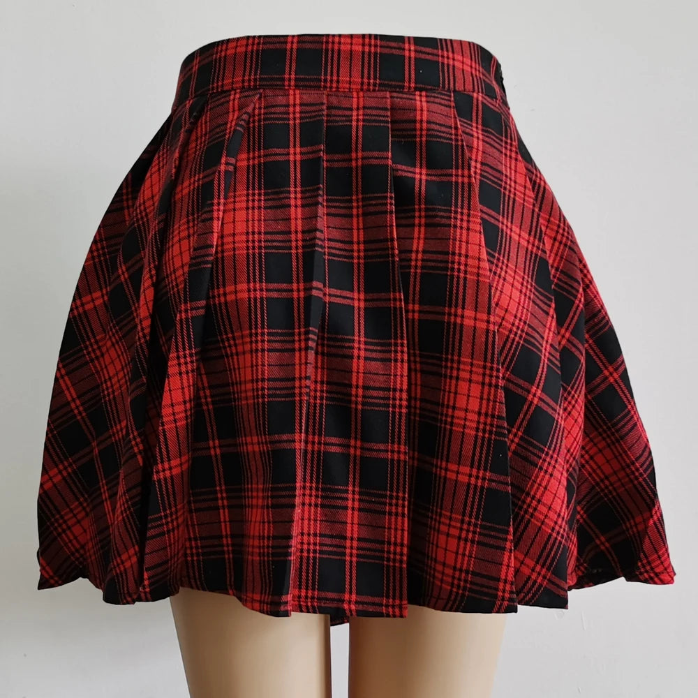 Plaid Pleated Mini High Waist Skirts