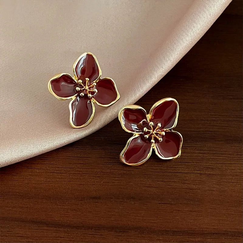 Dripping Oil Flower Stud Earrings