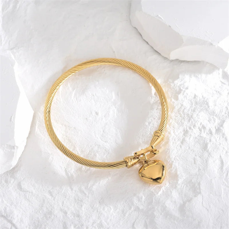 Gold Stainless Steel Heart Pendant Charm Bracelets