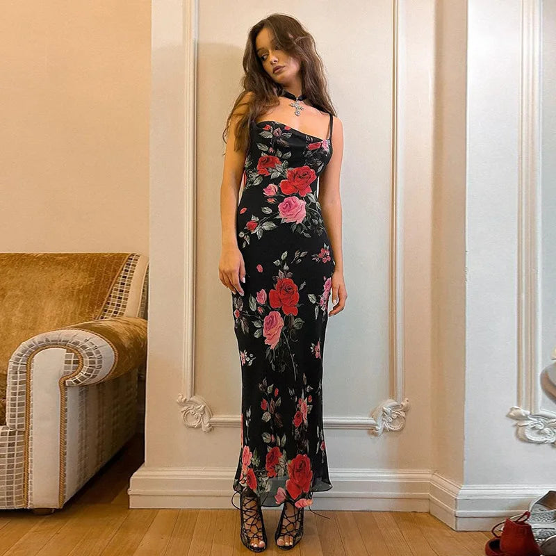 Flowers Print Bodycon Long Dress