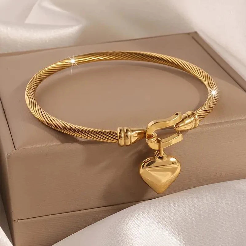 Gold Stainless Steel Heart Pendant Charm Bracelets