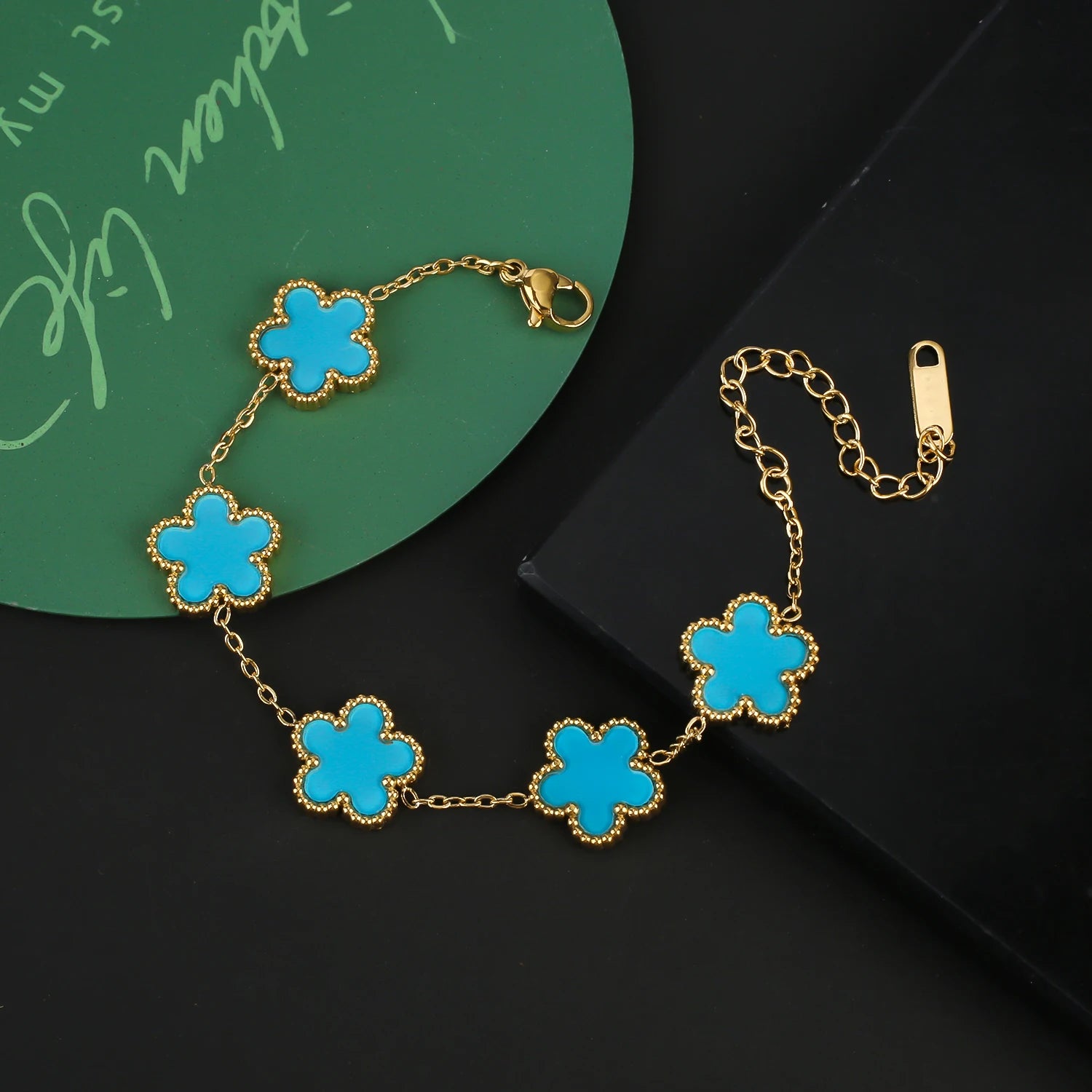 Stainless Steel Five Leaf Flower Clover Bracelet Necklace Earrings