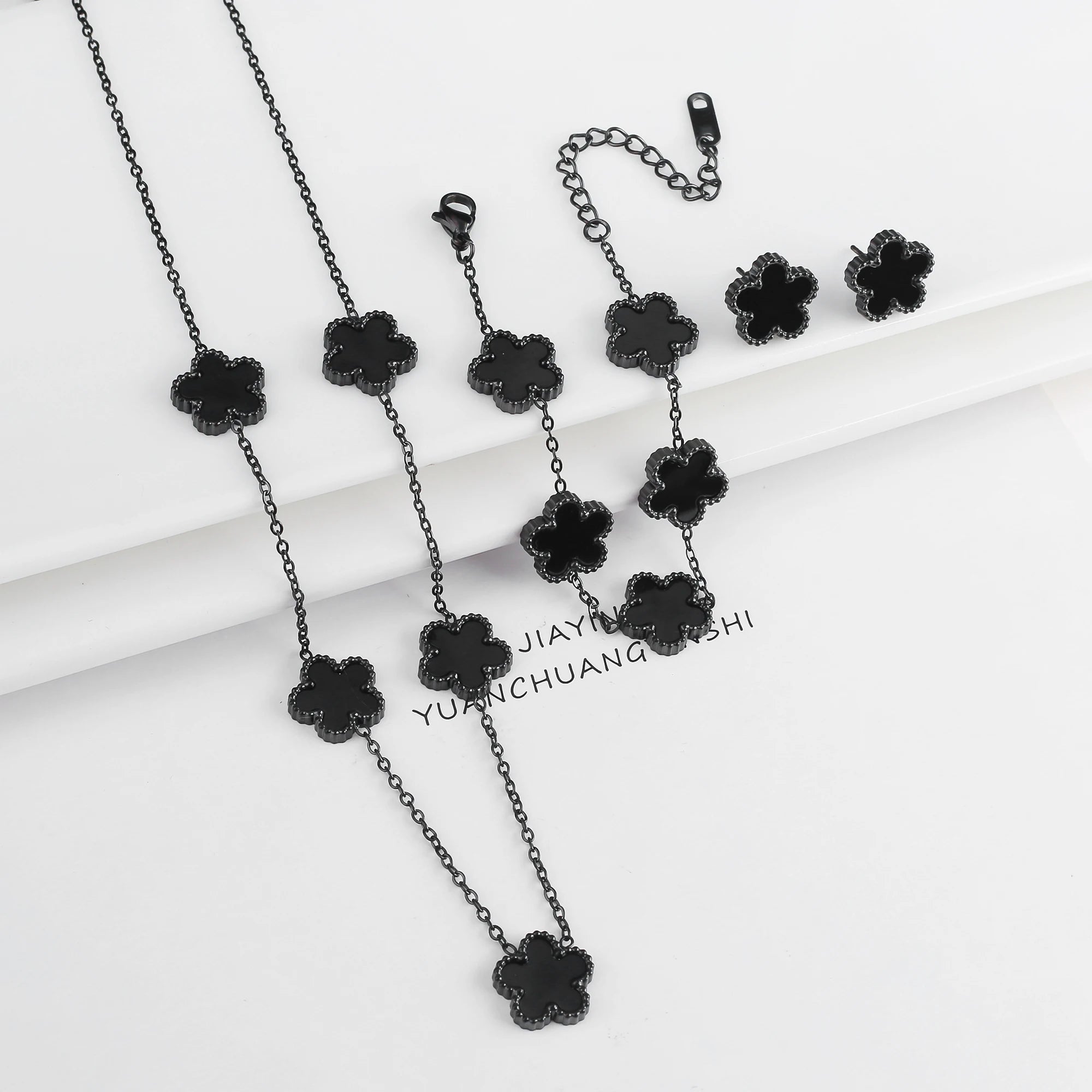 18k Gold-Plated Five-Leaf Flower Necklace Earrings Bracelet