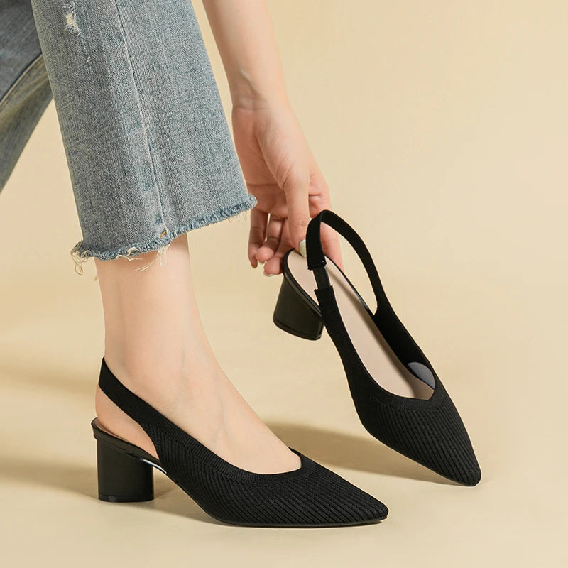 Knitted Round Thick Heels