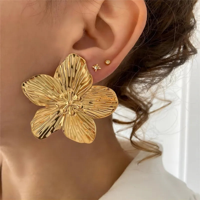 Gold Plated Flower Stud Earrings
