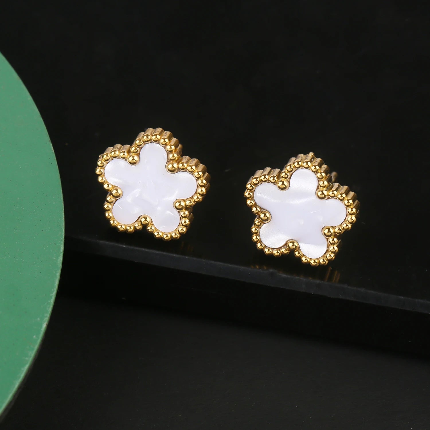 Stainless Steel Five Leaf Flower Clover Bracelet Necklace Earrings