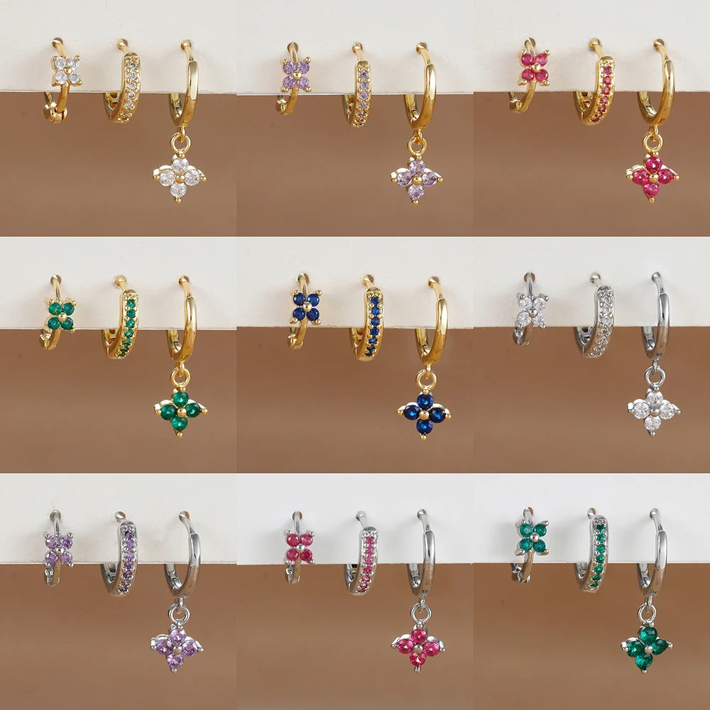 3PCS Stainless Steel Flower Drop Earring Set