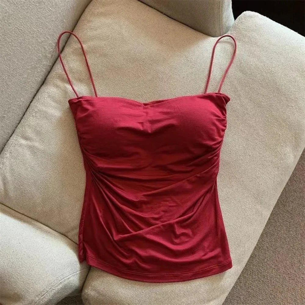 Chest pad sleeveless short top with straps