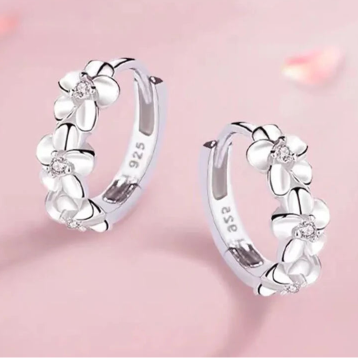 Sterling Silver Crystal Zircon Flower Cute Earrings