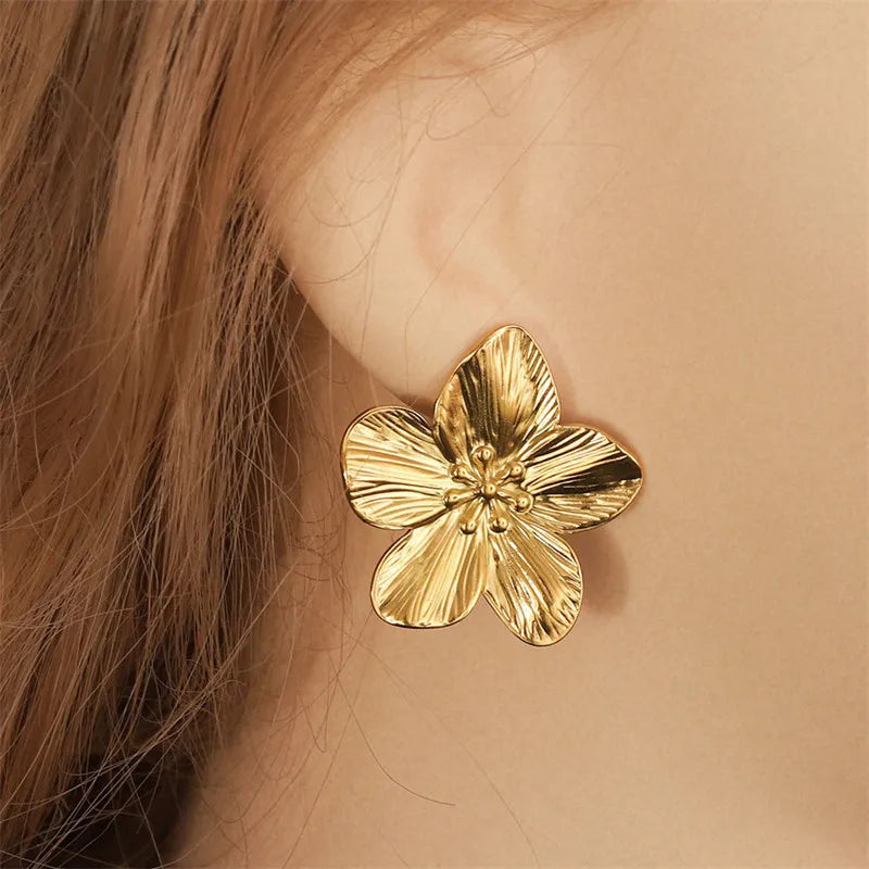 Gold Plated Flower Stud Earrings