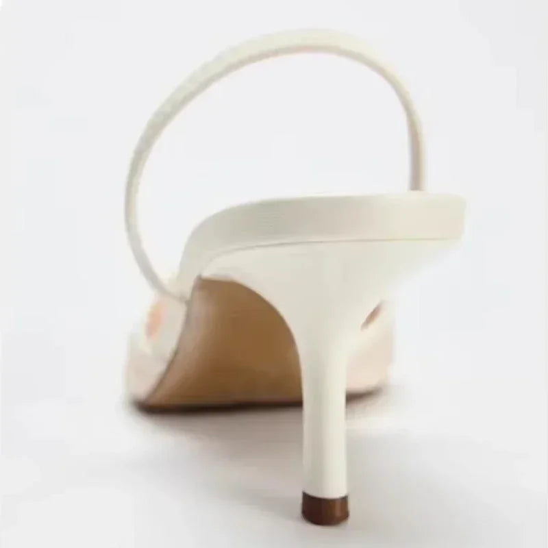 Embroidered String Bead Slingback Heels