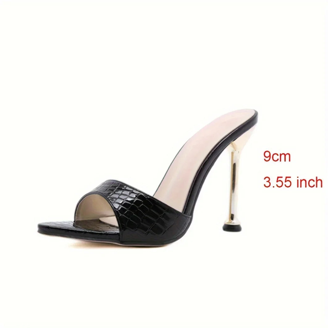 Crocodile Texture High Heels with Pointy Peep Toe