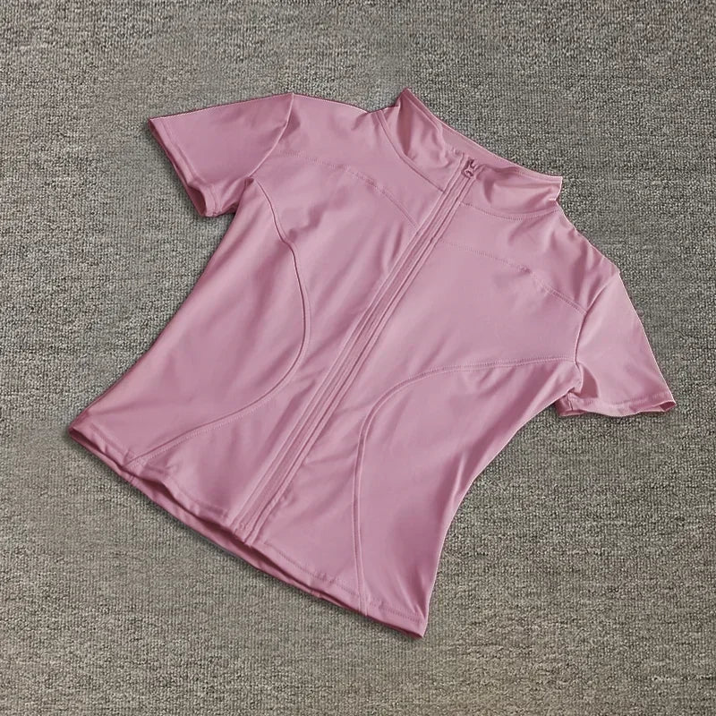 Training- Full Zipper Short Sleeves Yoga shirts