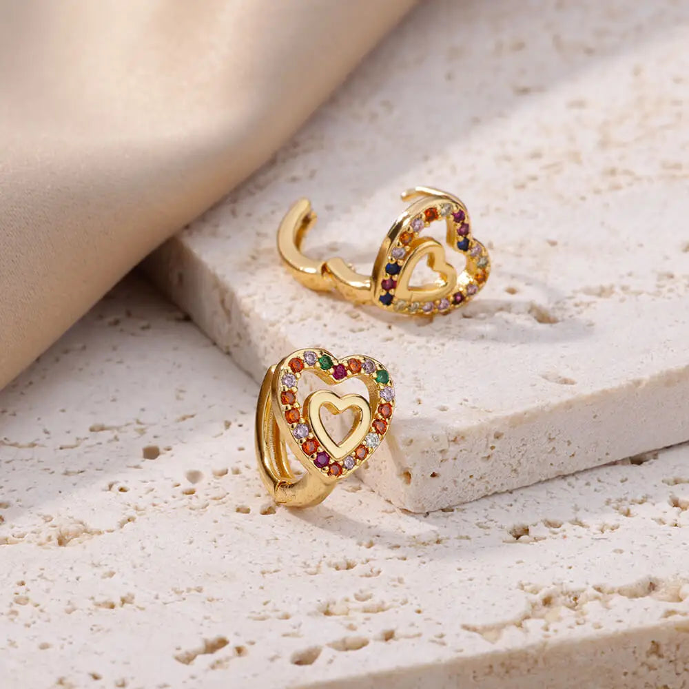 Stainless Steel Hollow Zircon Heart Earrings