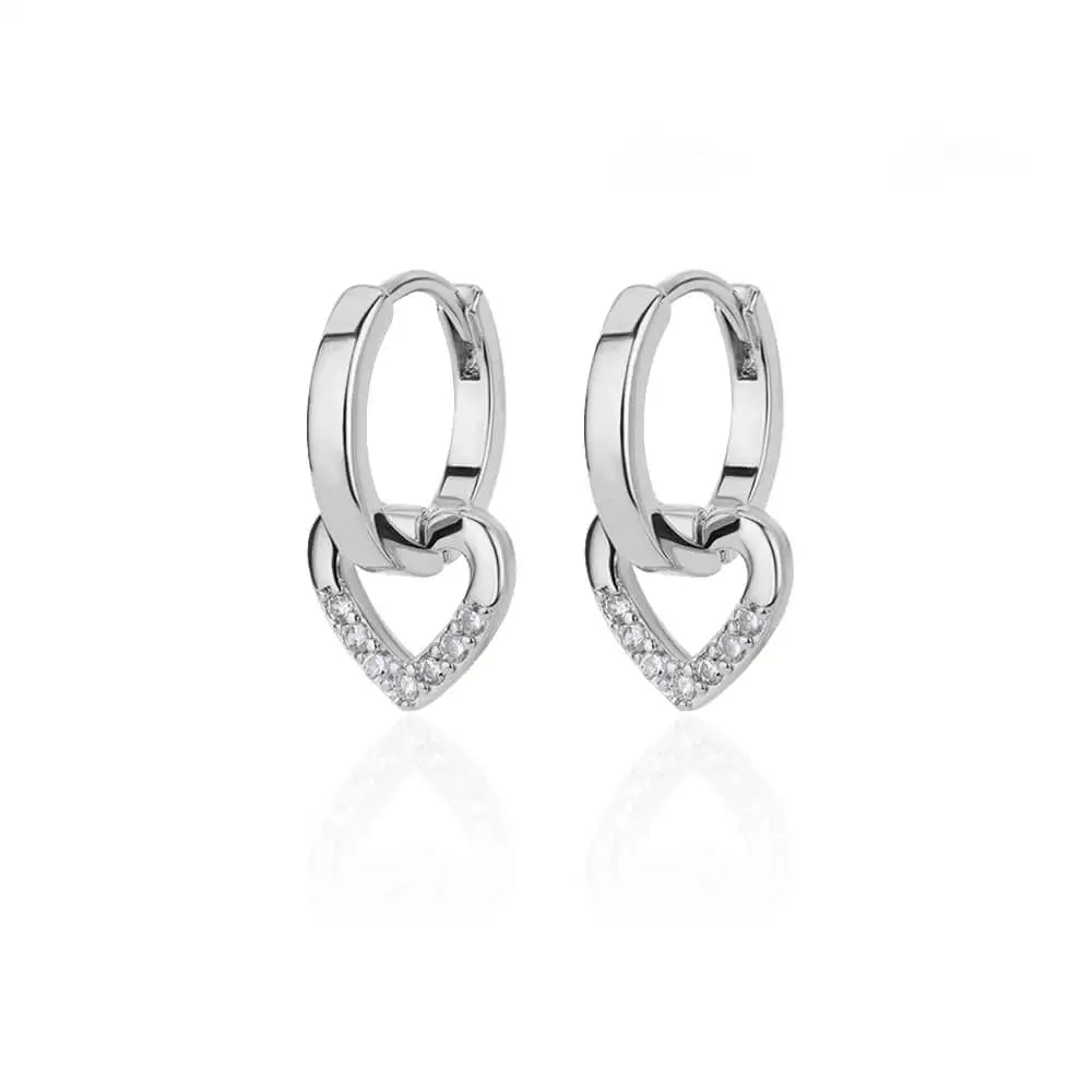 Stainless Steel Hollow Zircon Heart Earrings