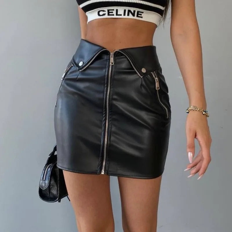 High-waist Mini Leather Zipper Skirts