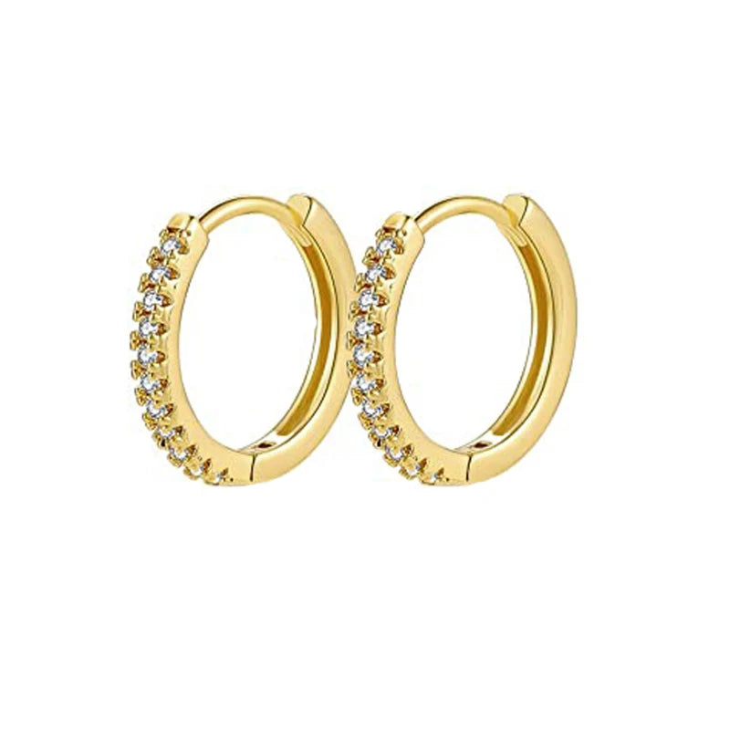 Zircon Round Buckle Hoop Earrings Gold Plated Stainless Steel