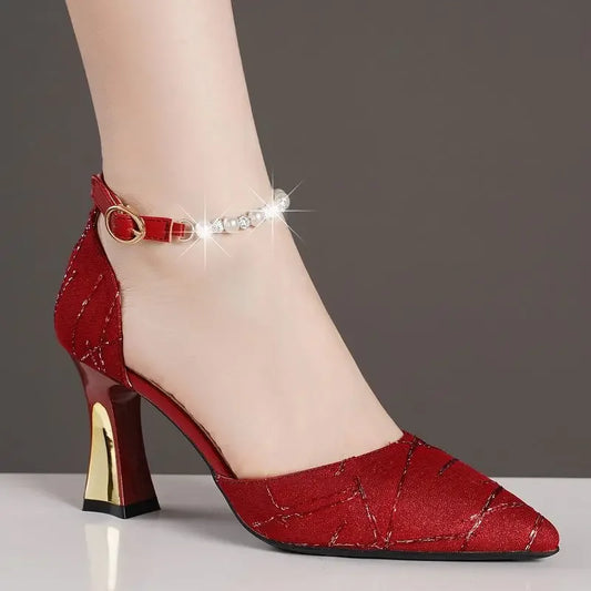 Beads Pumps Pointed Tip High Heels