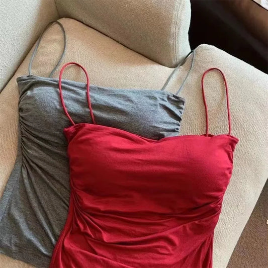 Chest pad sleeveless short top with straps