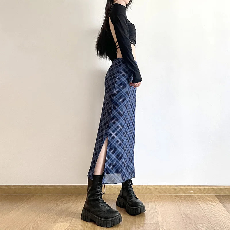 Ankle-Length Plaid Print Wrap Skirts