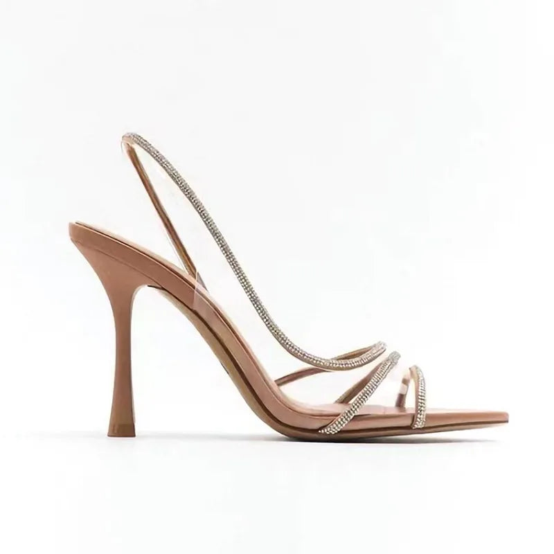 Shallow Mouth Back Hollow Pointed Water Diamond Open Toe Sandals