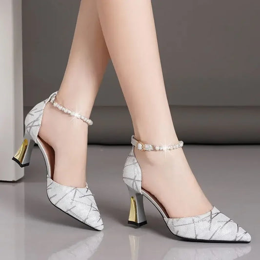 Beads Pumps Pointed Tip High Heels