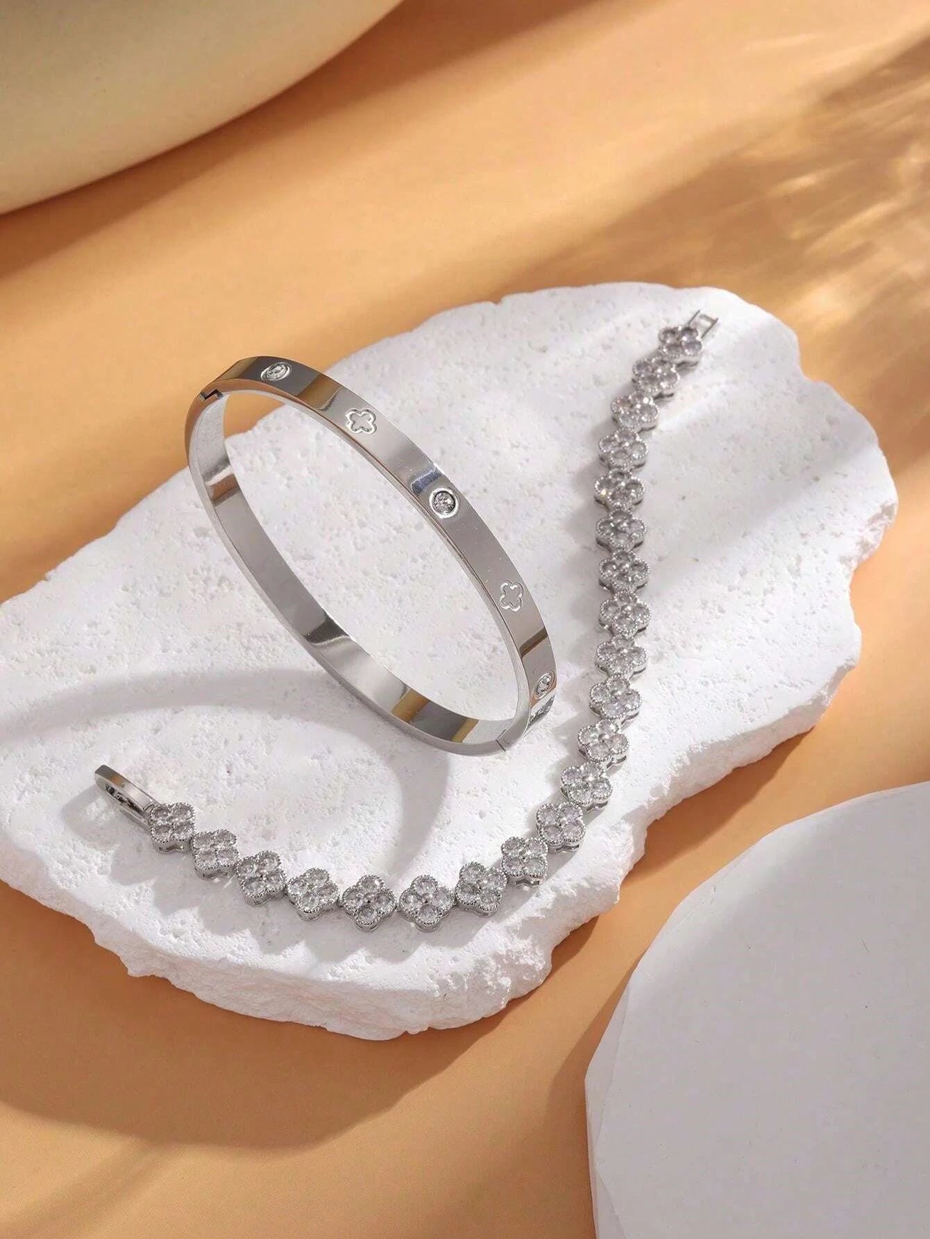 Stainless Steel Shining Zircon Inlaid Charm