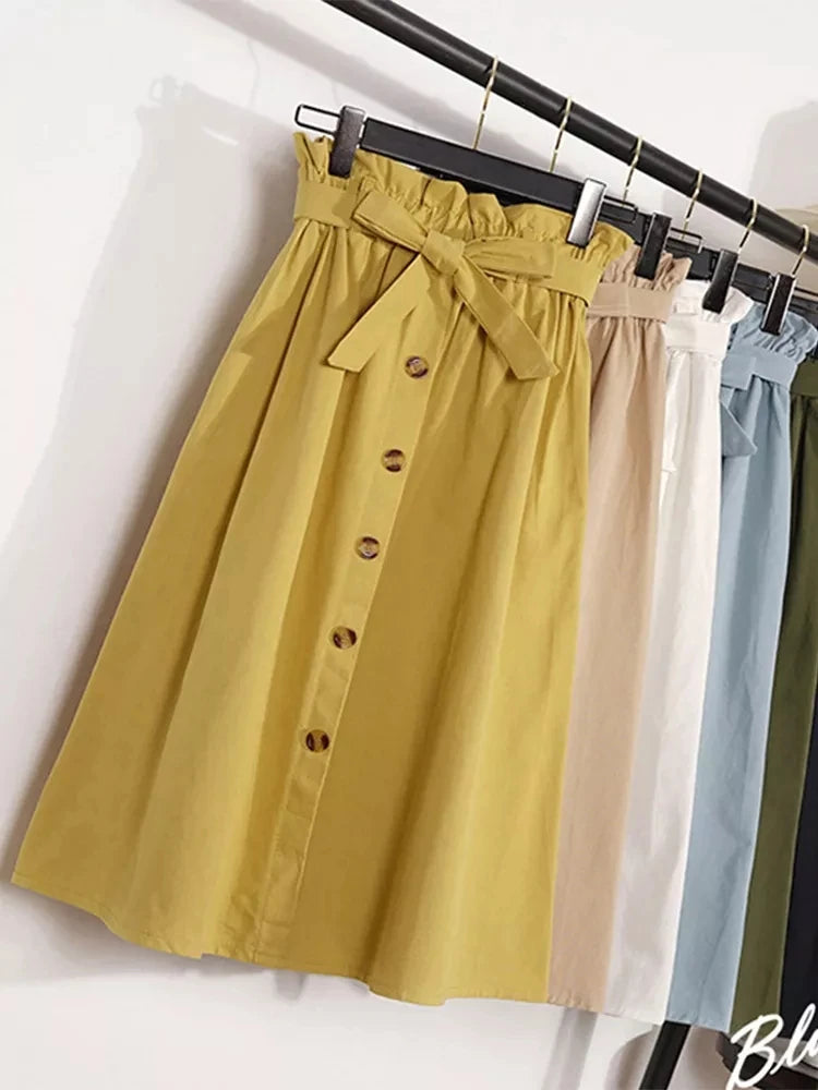 Midi Knee Length High Waist Pleated Skirts