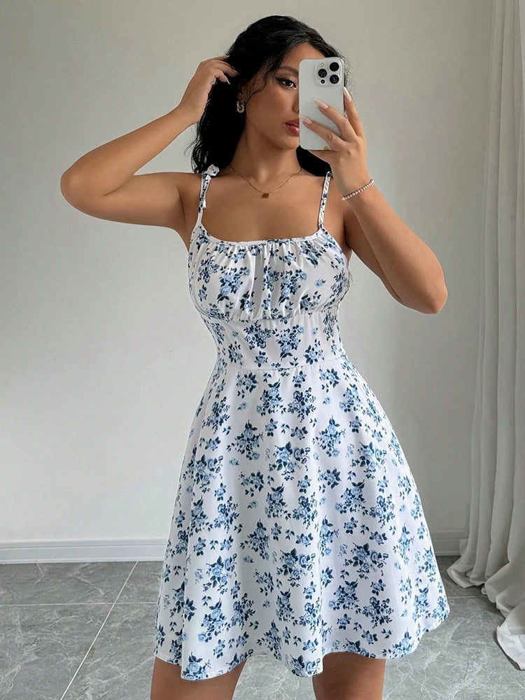 Floral Spaghetti Strap Short Dress