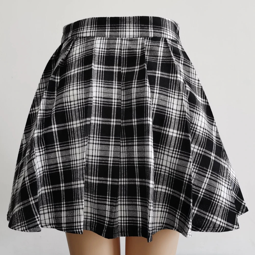 Plaid Pleated Mini High Waist Skirts