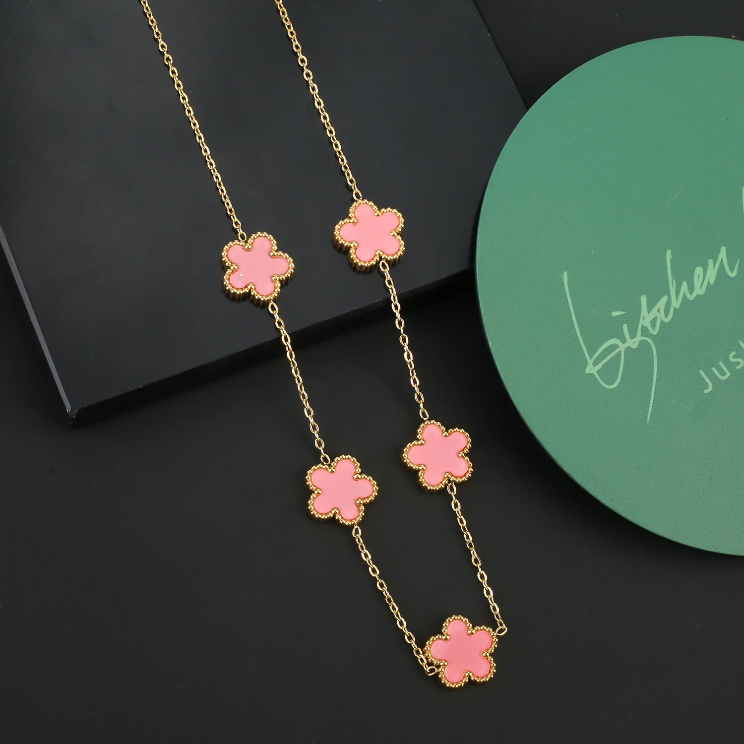 Stainless Steel Five Leaf Flower Clover Bracelet Necklace Earrings