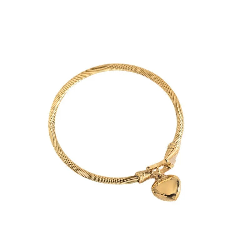 Gold Stainless Steel Heart Pendant Charm Bracelets