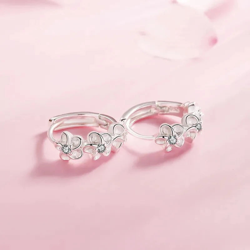 Sterling Silver Crystal Zircon Flower Cute Earrings