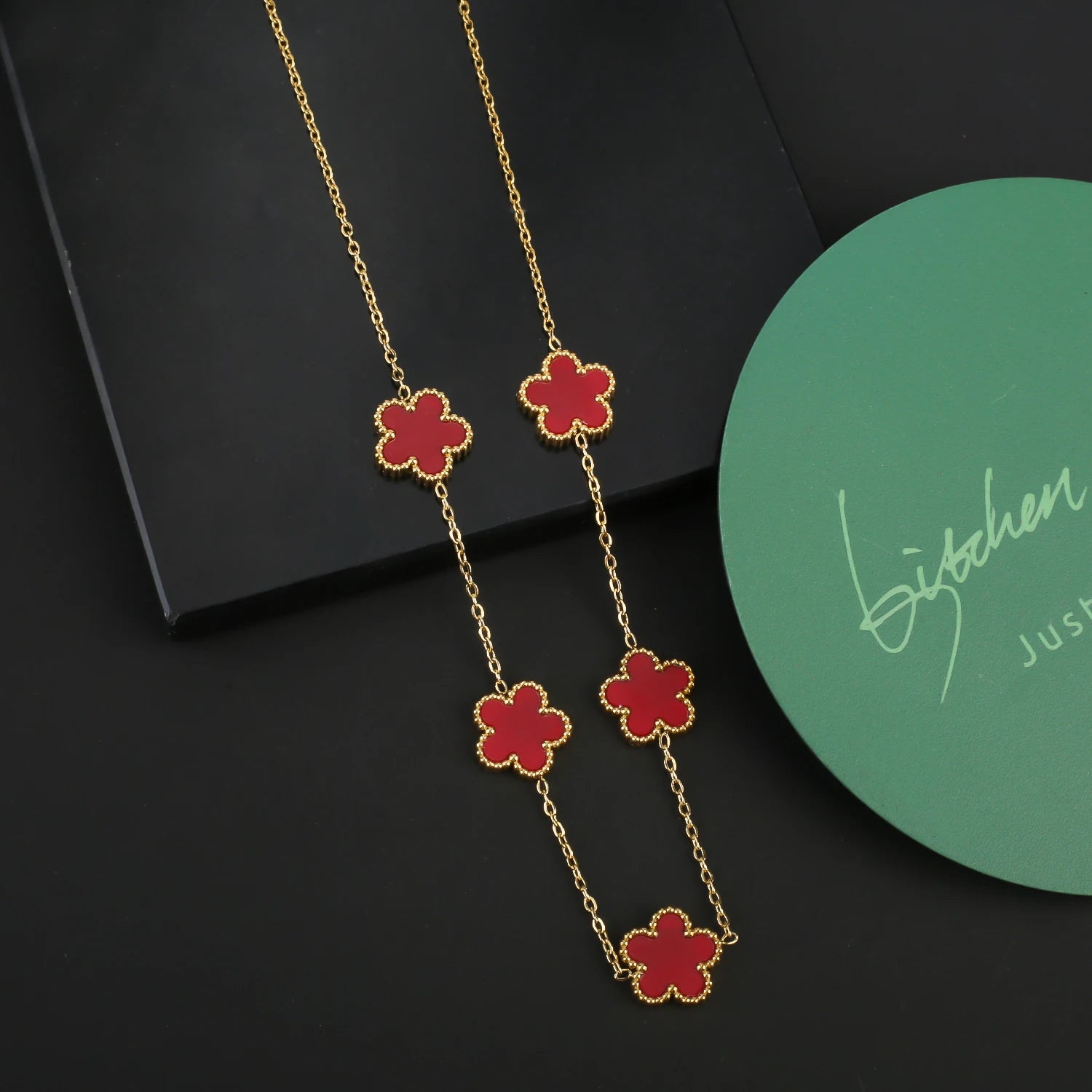 Stainless Steel Five Leaf Flower Clover Bracelet Necklace Earrings