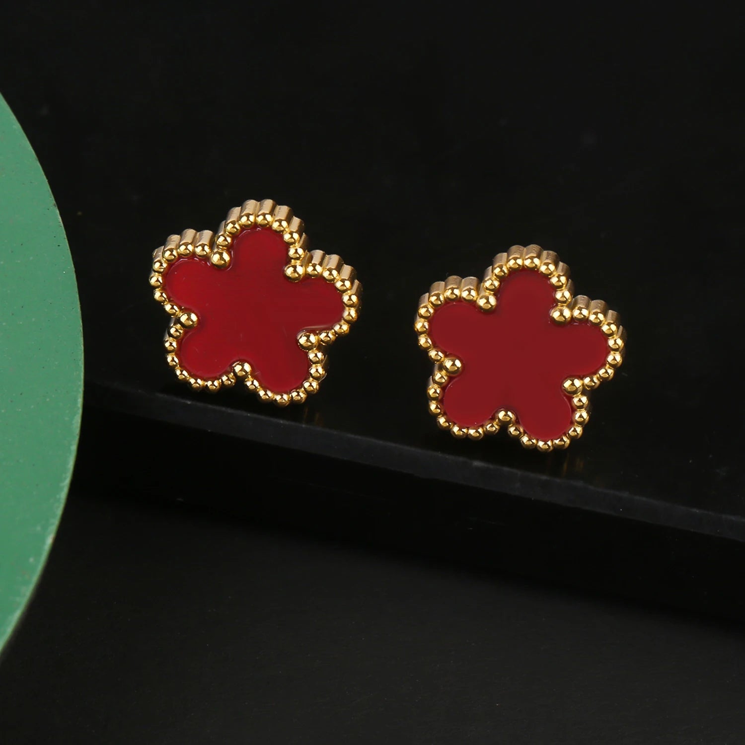 Stainless Steel Five Leaf Flower Clover Bracelet Necklace Earrings