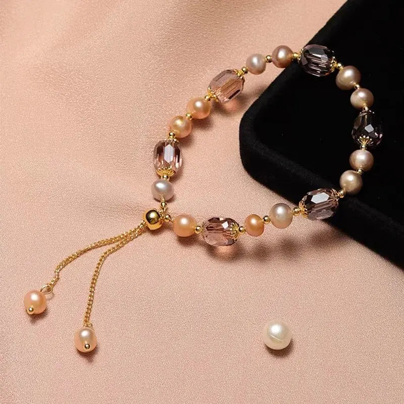 Pink Pearl Crystal Beaded Adjustable Bracelets