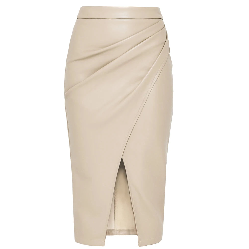 High Waist Fold Jeans Leather Skirts
