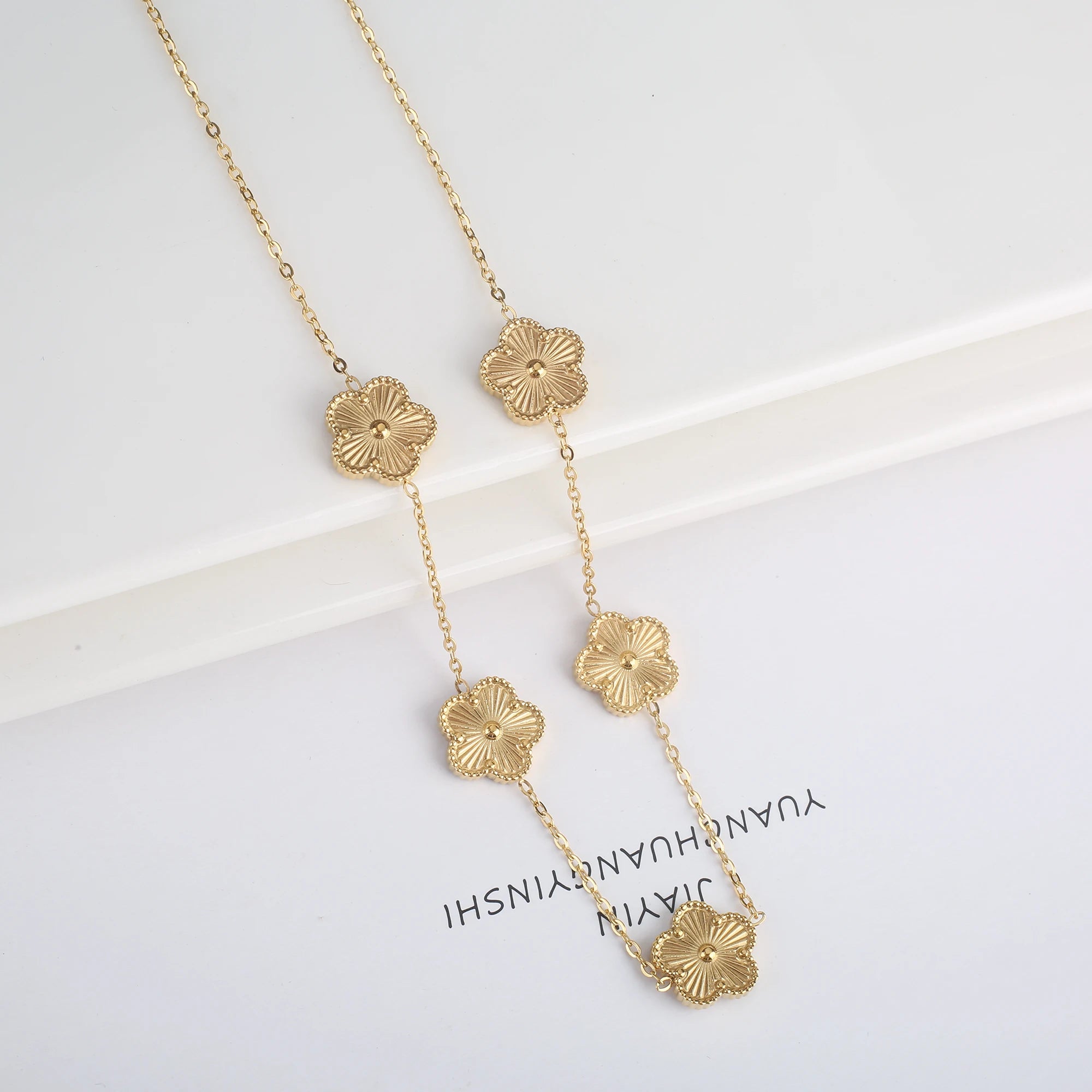 Stainless Steel Laser Five Leaf Flower Adjustable Clover Bracelets