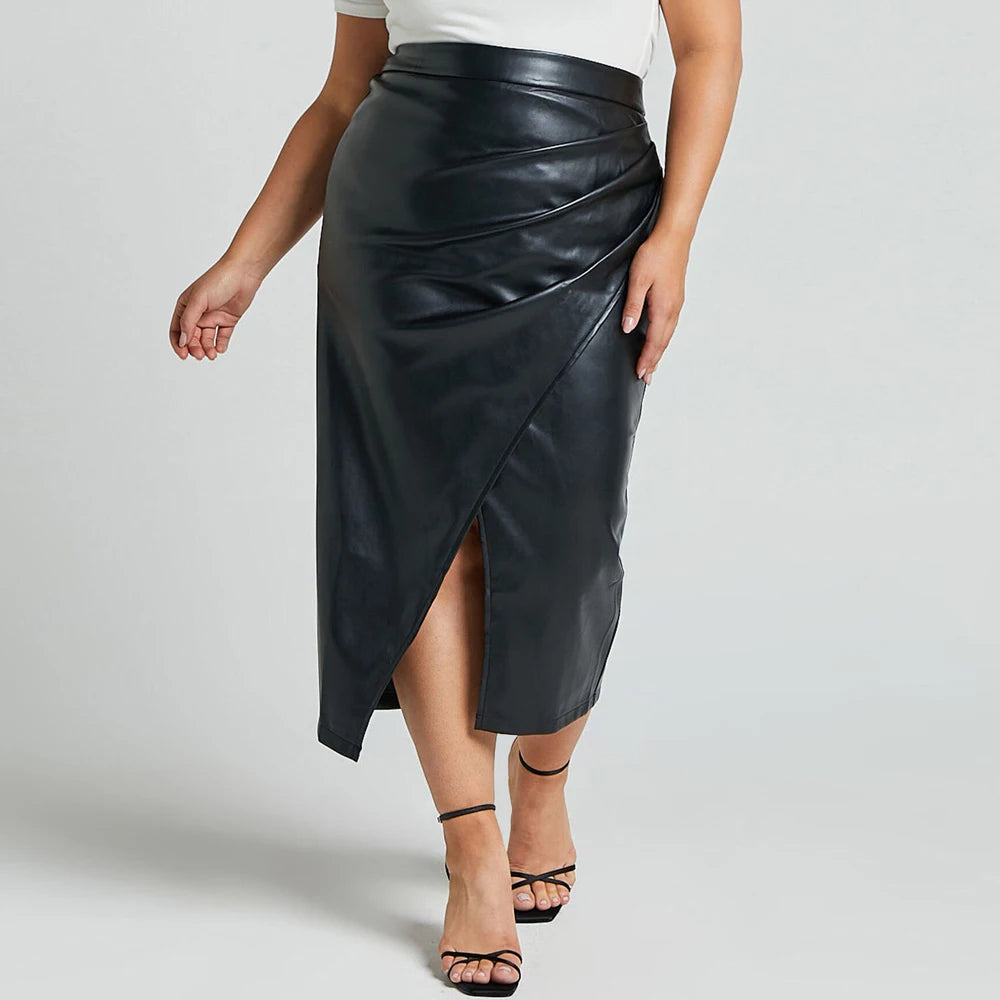 High Waist Fold Jeans Leather Skirts