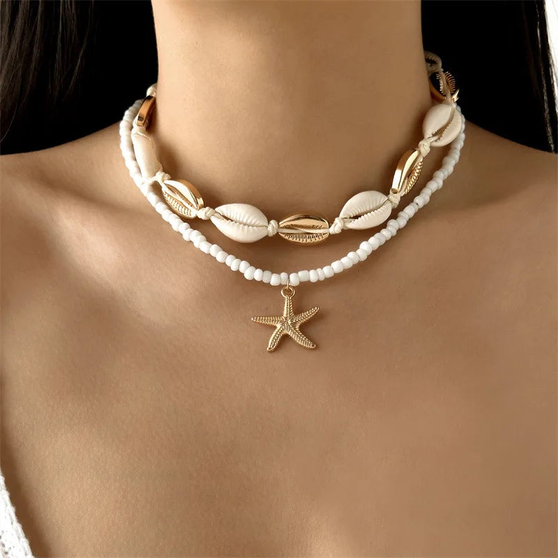 Rice Beads Starfish Pendant Necklace