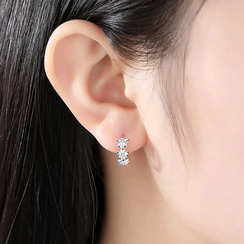 Sterling Silver Crystal Zircon Flower Cute Earrings