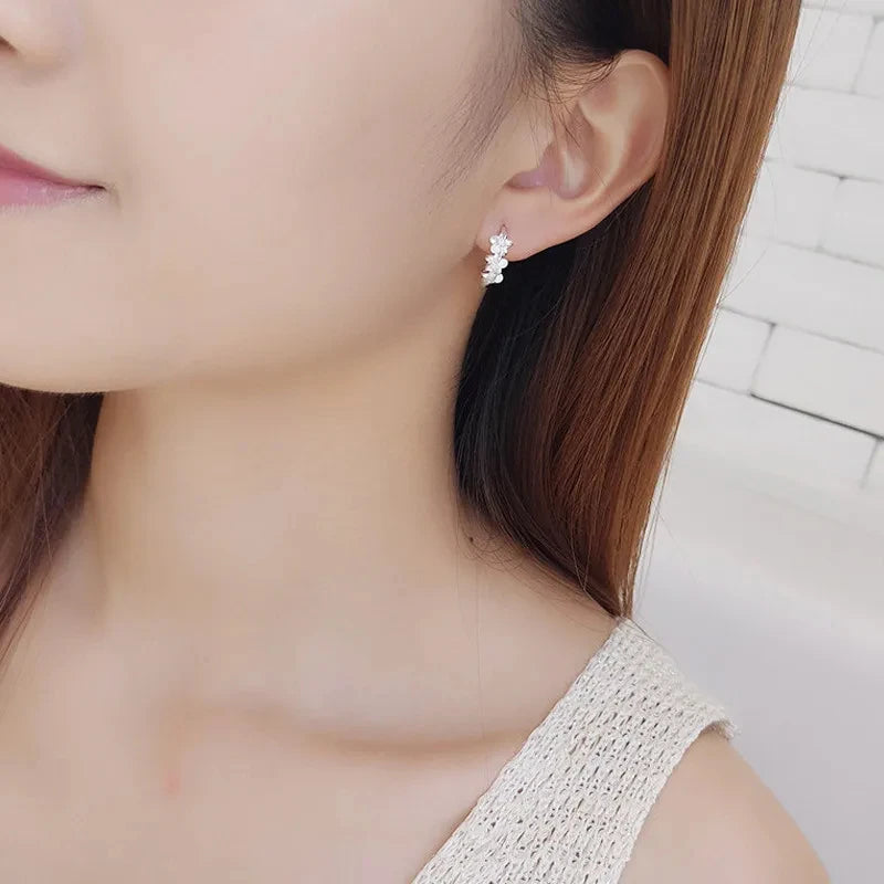 Sterling Silver Crystal Zircon Flower Cute Earrings