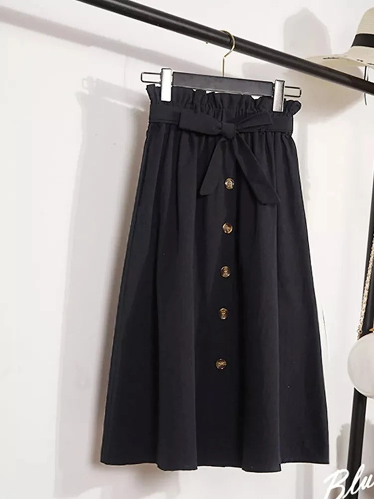 Midi Knee Length High Waist Pleated Skirts