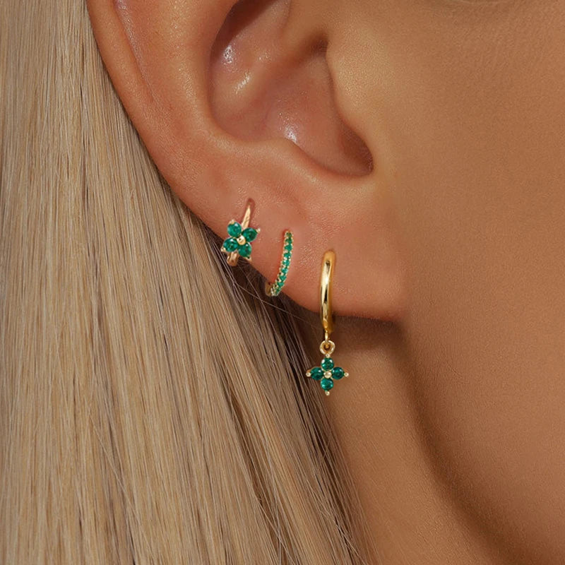 3PCS Stainless Steel Flower Drop Earring Set