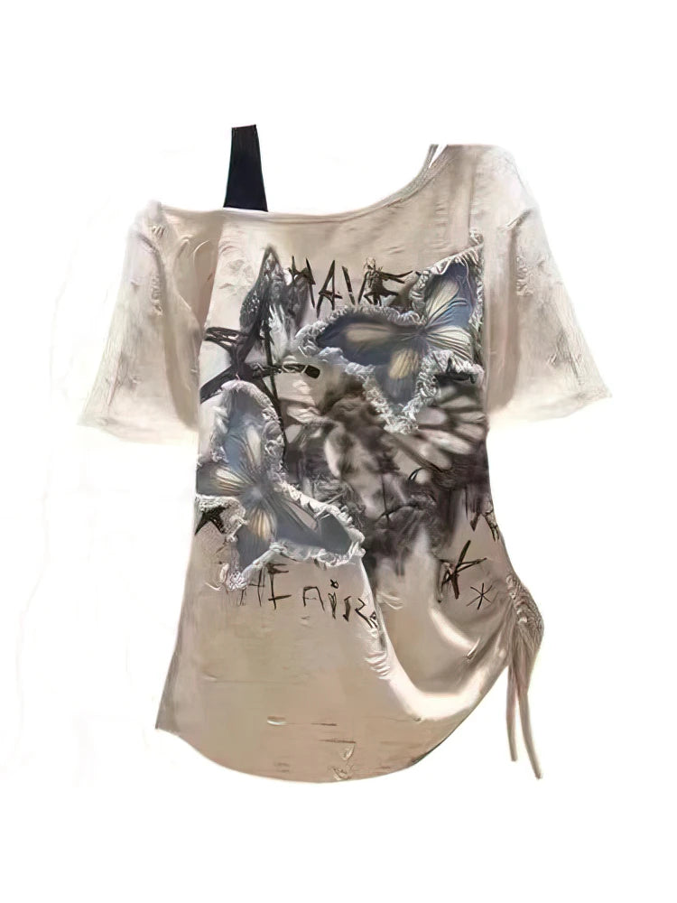 Off shoulder Oversize Graphic T Shirt