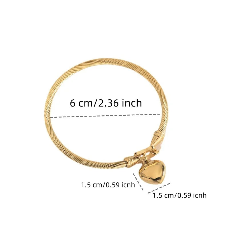 Gold Stainless Steel Heart Pendant Charm Bracelets