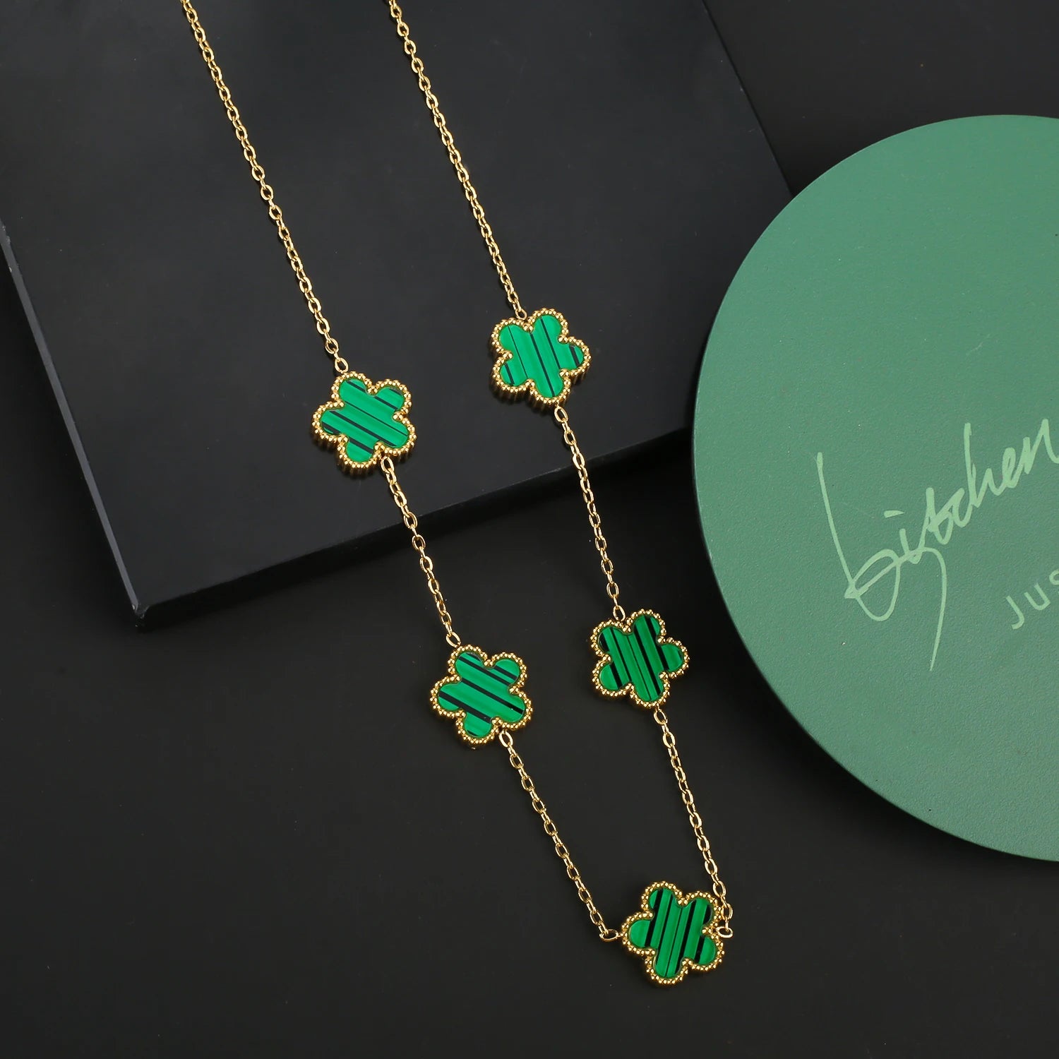 Stainless Steel Five Leaf Flower Clover Bracelet Necklace Earrings