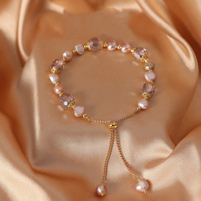 Pink Pearl Crystal Beaded Adjustable Bracelets