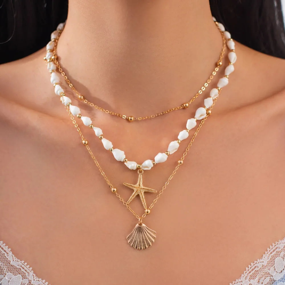 Rice Beads Starfish Pendant Necklace