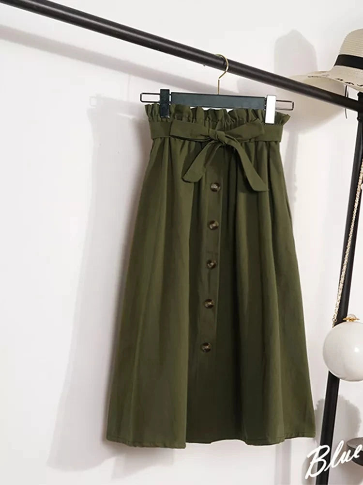 Midi Knee Length High Waist Pleated Skirts